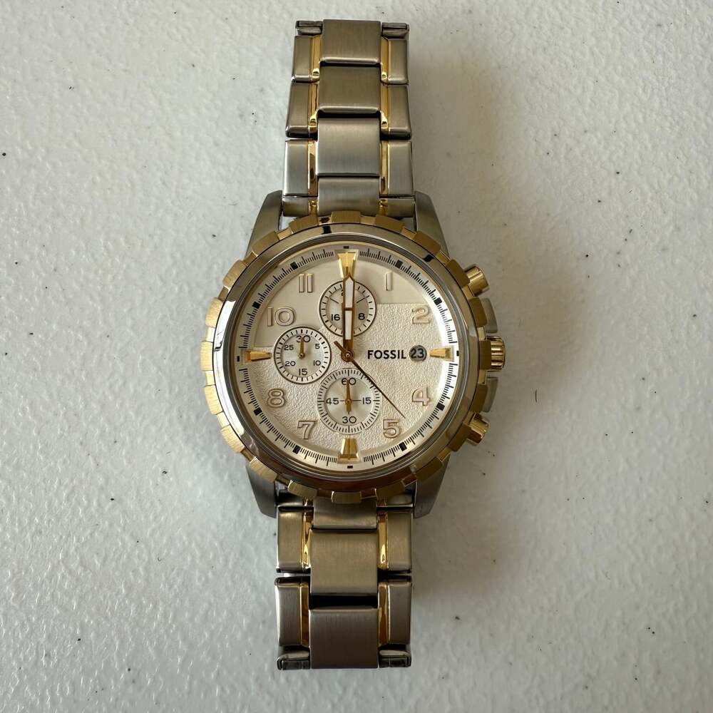 Fossil Dean Chronograph Quartz Silver Dial Mens Watch Fs4795 2 Tone Gold Silver